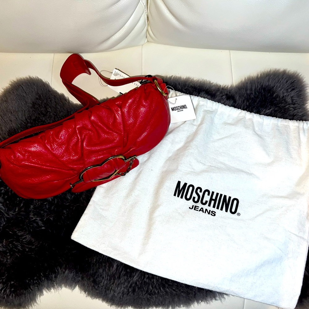 NWT MOSCHINO vintage aged calfskin leather shoulder bag.